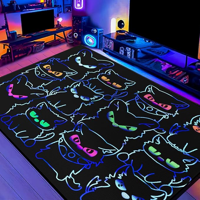Black Play Cat Rug for Playroom for Boys Girls 2x3 Funny Cute Cat Cartoon Decor by Isyorefam