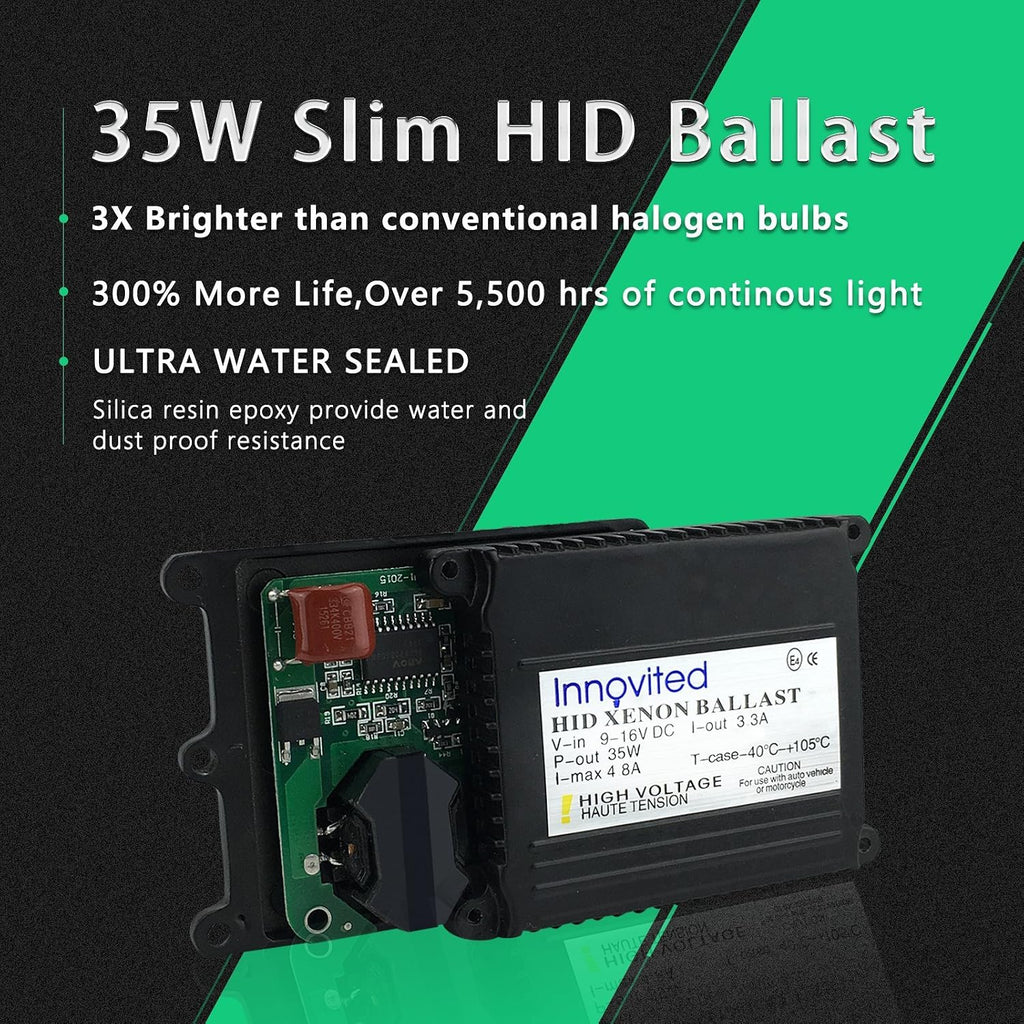 Innovited 2pcs 35W 12V HID Replacement Slim Ballast for H1 H3 H4 H7 H10 H11 9005 9006 D2r D2s - 2 x Controller - 6000K Bright White