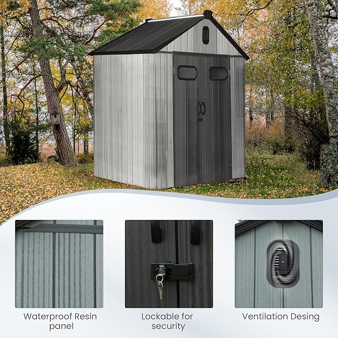 Domi 5x3 FT Outdoor Resin Storage Shed, All-Weather Double-Wall Storage Building - Image 8
