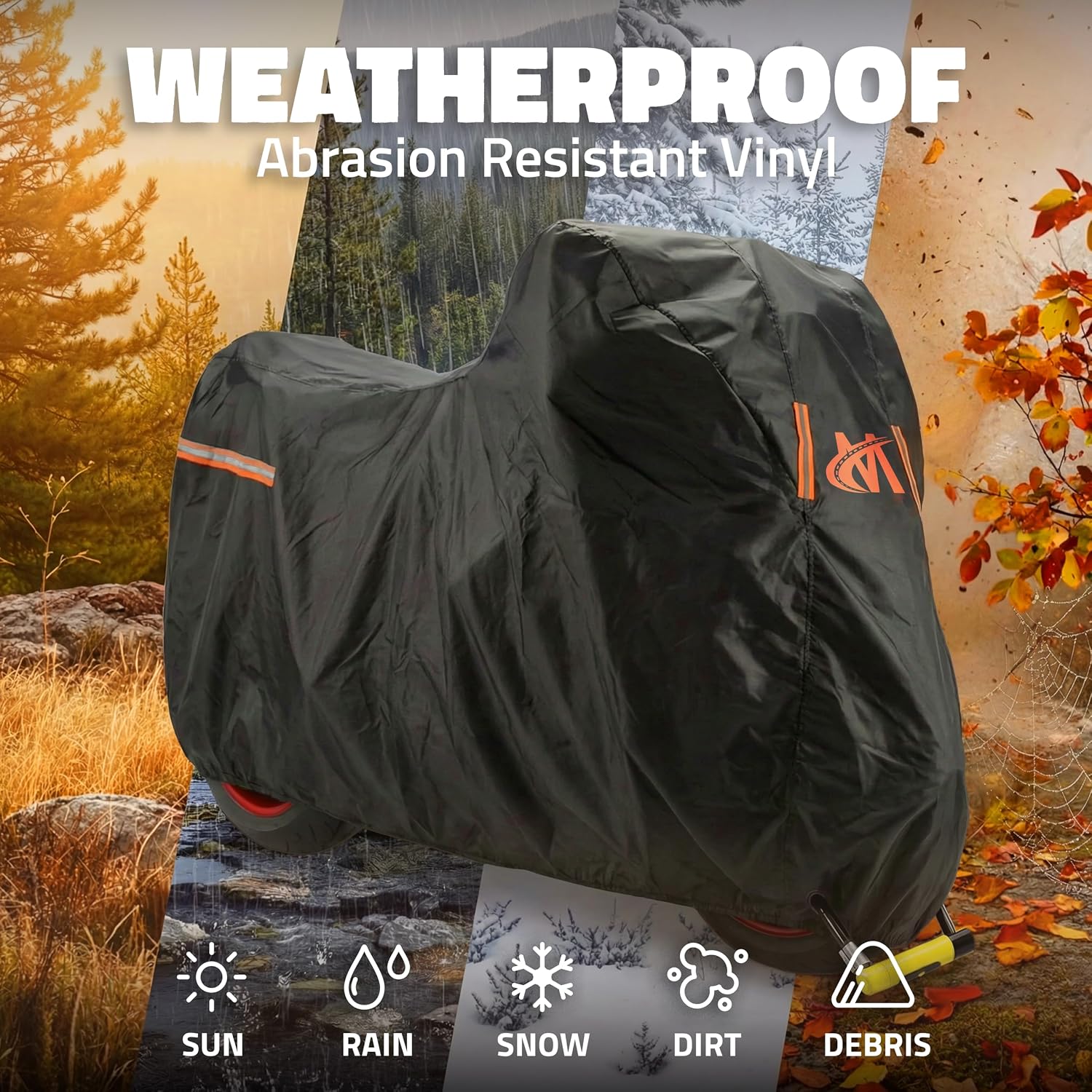Mockins 91"x49"x39" Large Motorcycle Cover Heavy Duty Dual-Layer Fit | Motorcycle Cover Waterproof Outdoor 250G PVC + Soft HD Cotton For Midsize Cruisers, Sport-Touring & Retro Models Up to 91"