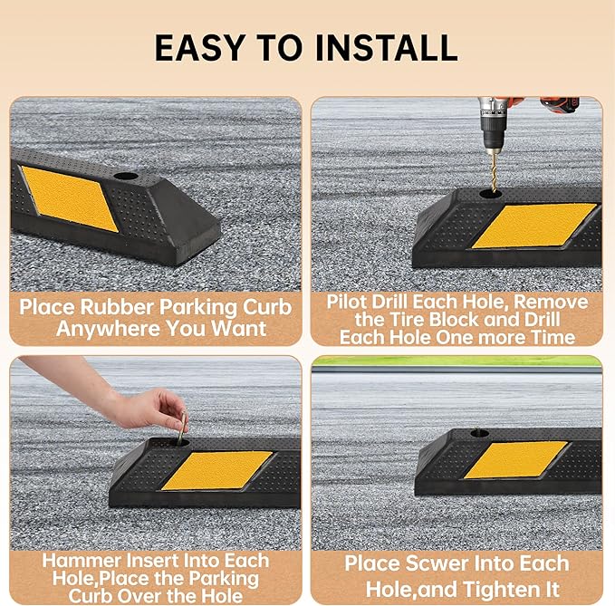 1-Pack 72" Rubber Parking Curb, Heavy Duty Long Garage Floor Wheel Stopper - Image 5