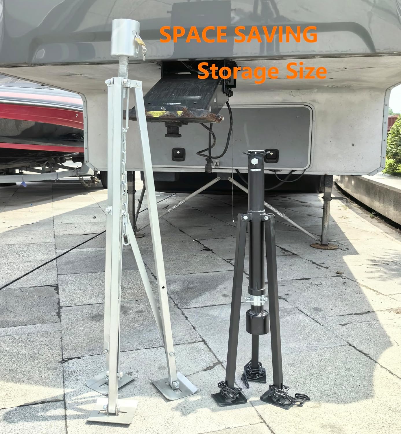 King Pin Tripod Stabilizer Jack for 5th Wheel Trailer Rv, (Allow Drill Adjust), 5000lb Load Capacity & Adjustable Height from 35" to 56"（Patented