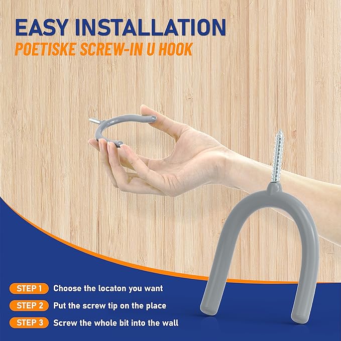 POETISKE Screw in U Utility Hooks Wall Mount Garage Storage Organizer Hanger - Image 7
