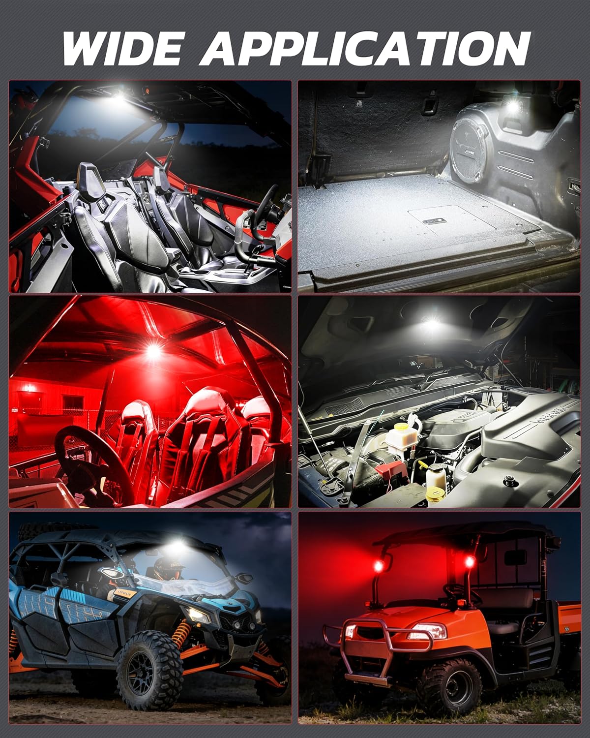 UTV LED Dome Light 12V with Switch, Upgrade IP68 Waterproof Aluminum Universal Interior Dome Truck Bed Lights for UTV ATV Polaris RZR Can-Am Kawasaki Yamaha SXS Truck Off Road - White/Red