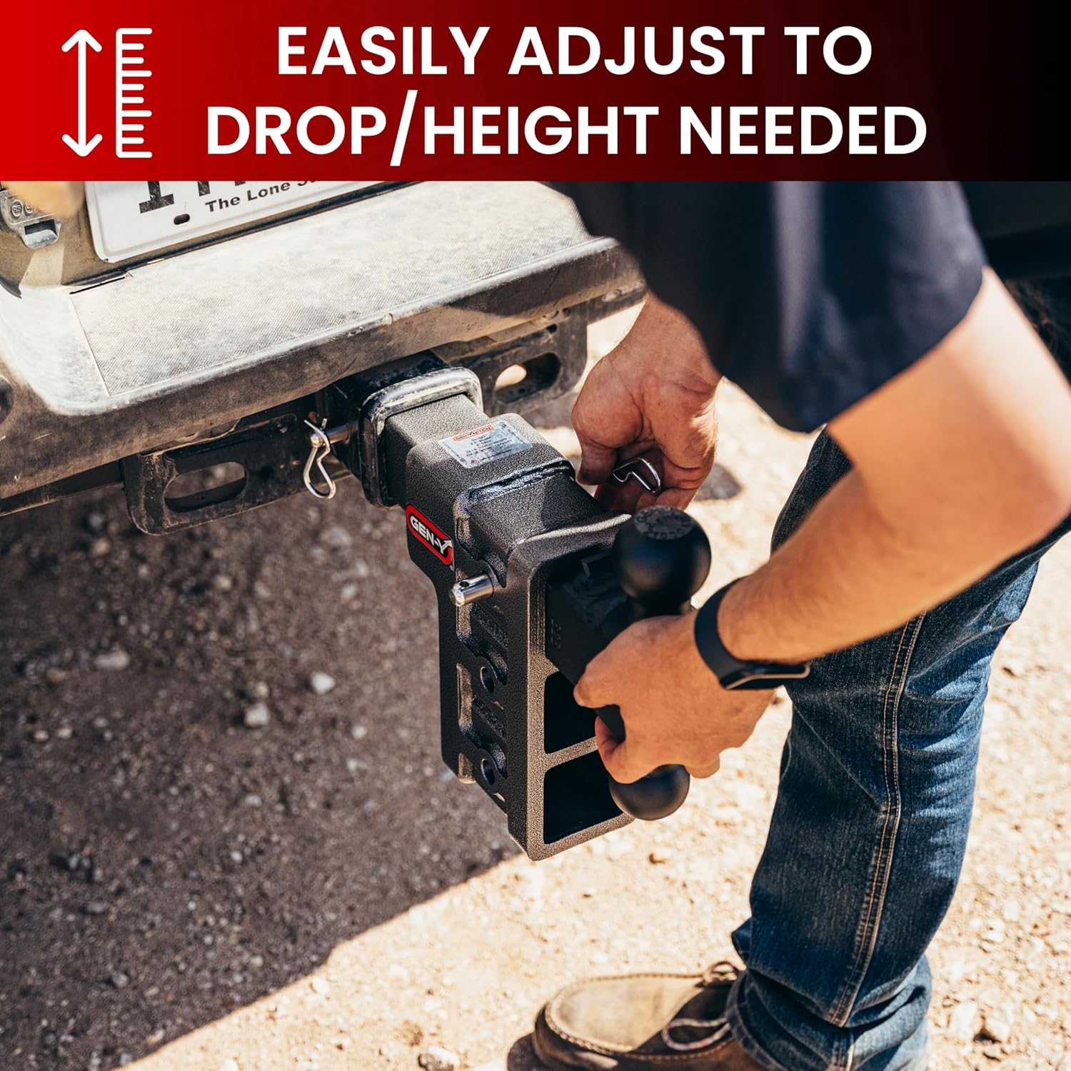 GEN-Y Hitch Tow Hitch for 2" Receiver - 5" Drop/Rise with 3 Adjustable Positions, 16,000 lbs Towing Capacity, 2,000 lbs Tongue Weight, Silver