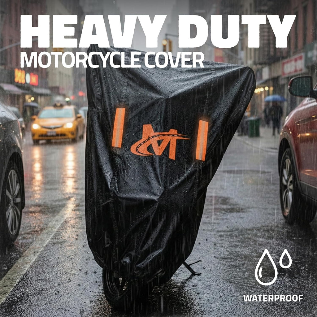Mockins 91"x49"x39" Large Motorcycle Cover Heavy Duty Dual-Layer Fit | Motorcycle Cover Waterproof Outdoor 250G PVC + Soft HD Cotton For Midsize Cruisers, Sport-Touring & Retro Models Up to 91"