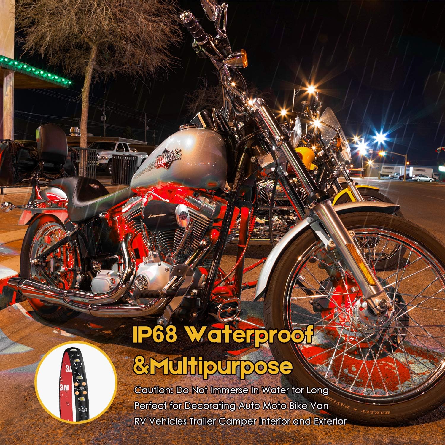 2PCS 8'' Multi-Color Motorcycle LED Strip Light 12V Waterproof IP68 Flexible Accent Light for car underglow Truck Street Bike Automotive Boats