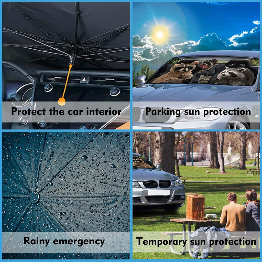 Raccoon Car Windshield Sun Shade Umbrella Foldable Car Shade Umbrella Keep Vehicle Cool for Most Vehicles Sun Shades Cover