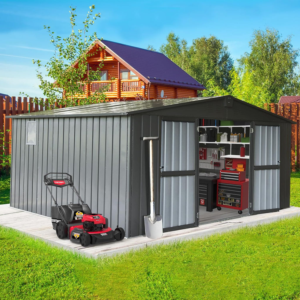 Domi Outdoor Storage Shed 11' x 12.5', Metal Sheds Steel Utility Tool Storage
