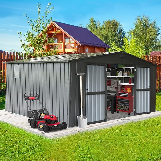 Domi Outdoor Storage Shed 11' x 12.5', Metal Sheds Steel Utility Tool Storage by domioutdoorliving