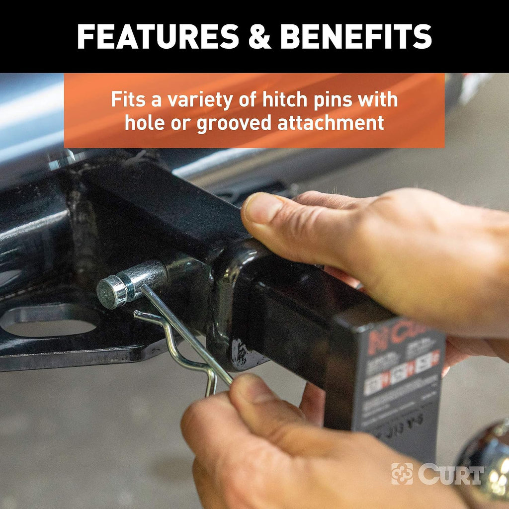CURT 21602 Trailer Hitch Clips for 1/2 or 5/8-Inch Pins, 3-Pack, CLEAR ZINC