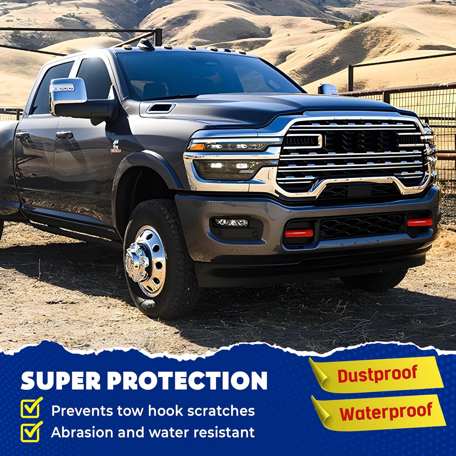 Tow Hook Covers Compatible with 2019 2020 2021 2022 2023 2024 2025 2026 Ram 2500/3500 Accessories - Tow Hitch Covers Fit for Ram Truck Accessories - Upgrade Design, Silicone Rubber (Red)