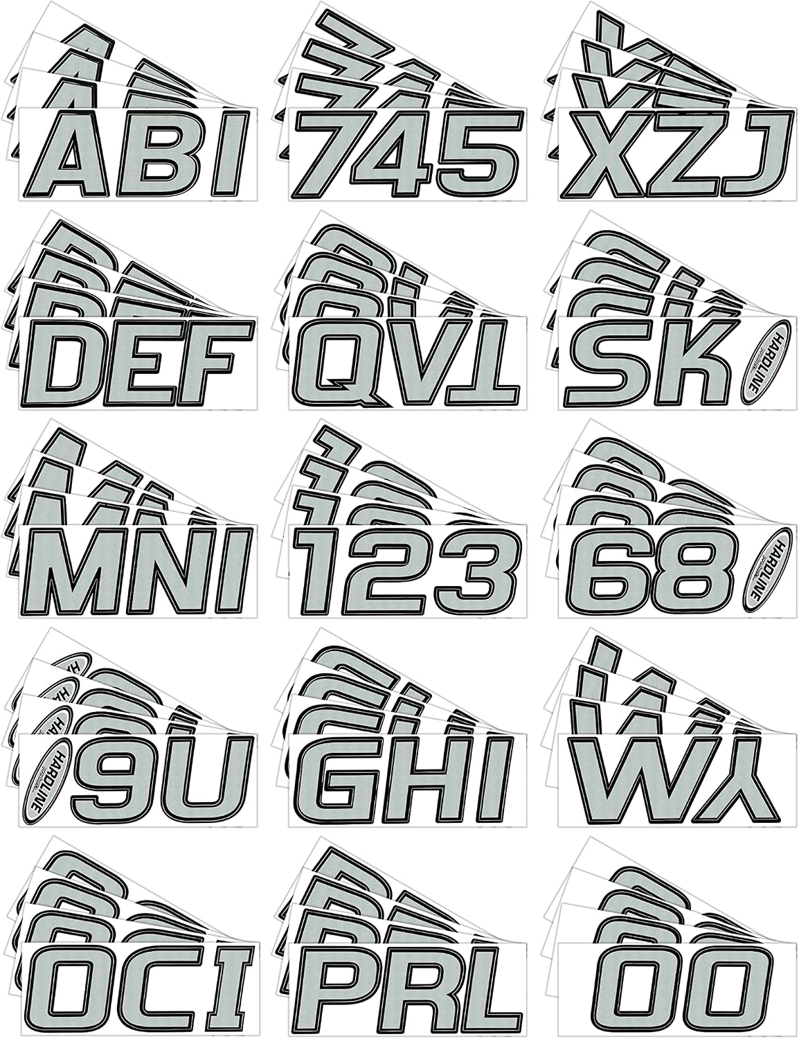 Hardline Products USA Series 700 Boat Registration Numbers & Letters Kit -Silver/Black – 3-Inch USCG Compliant Marine Vinyl Decals – UV, Fuel & Scratch Resistant – Complete Set for Hull Registration