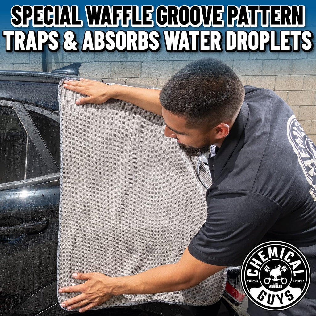 Chemical Guys Waffle Weave Gray Matter Microfiber Drying Towel - 25" x 36", Premium Blend Microfiber Towel with Soft-Banded Edging for Scratch-Free Car Drying, Ultra Absorbent