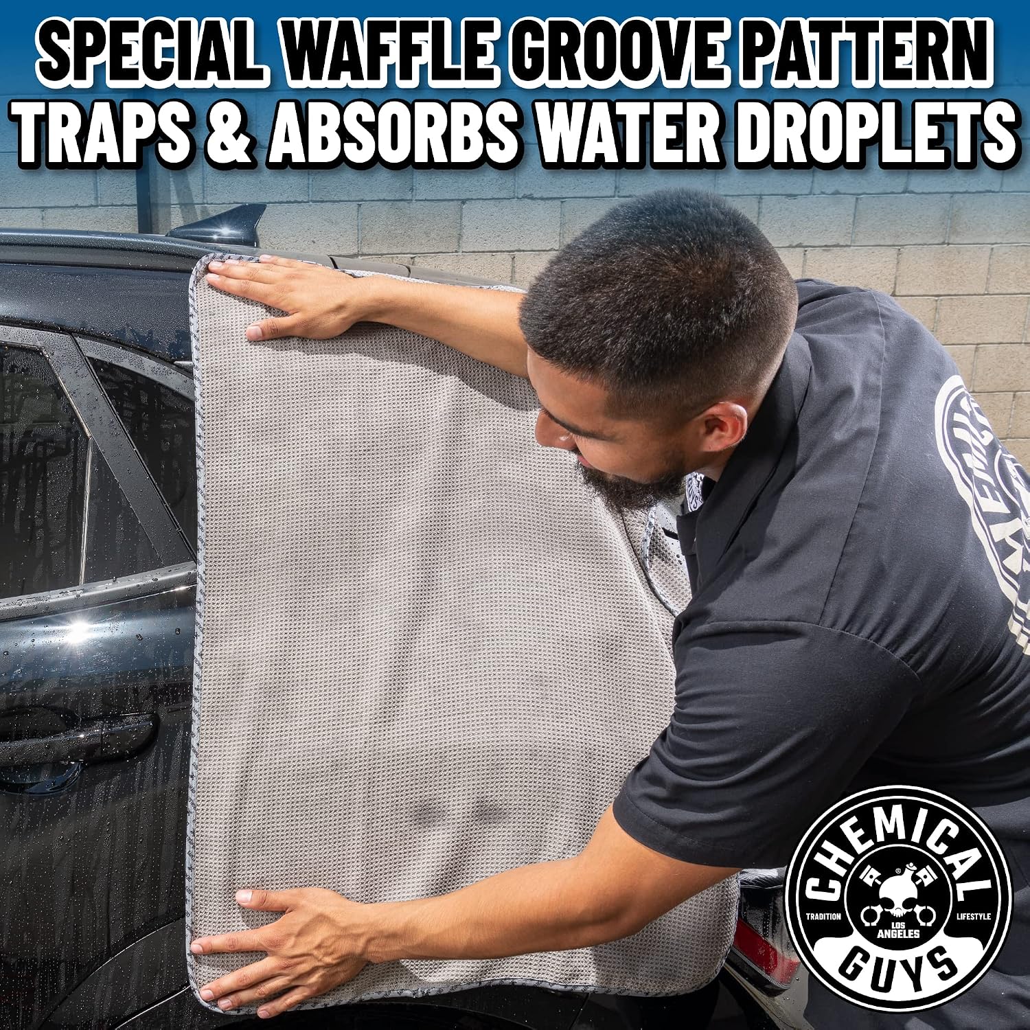 Chemical Guys Waffle Weave Gray Matter Microfiber Drying Towel - 25" x 36", Premium Blend Microfiber Towel with Soft-Banded Edging for Scratch-Free Car Drying, Ultra Absorbent