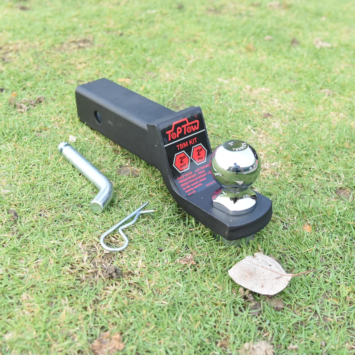 TOPTOW 2" Drop Trailer Hitch Ball Mount Kit with 2" Trailer Ball and 5/8" Hitch Pin, Fits 2" Hitch Receiver, Matte Black