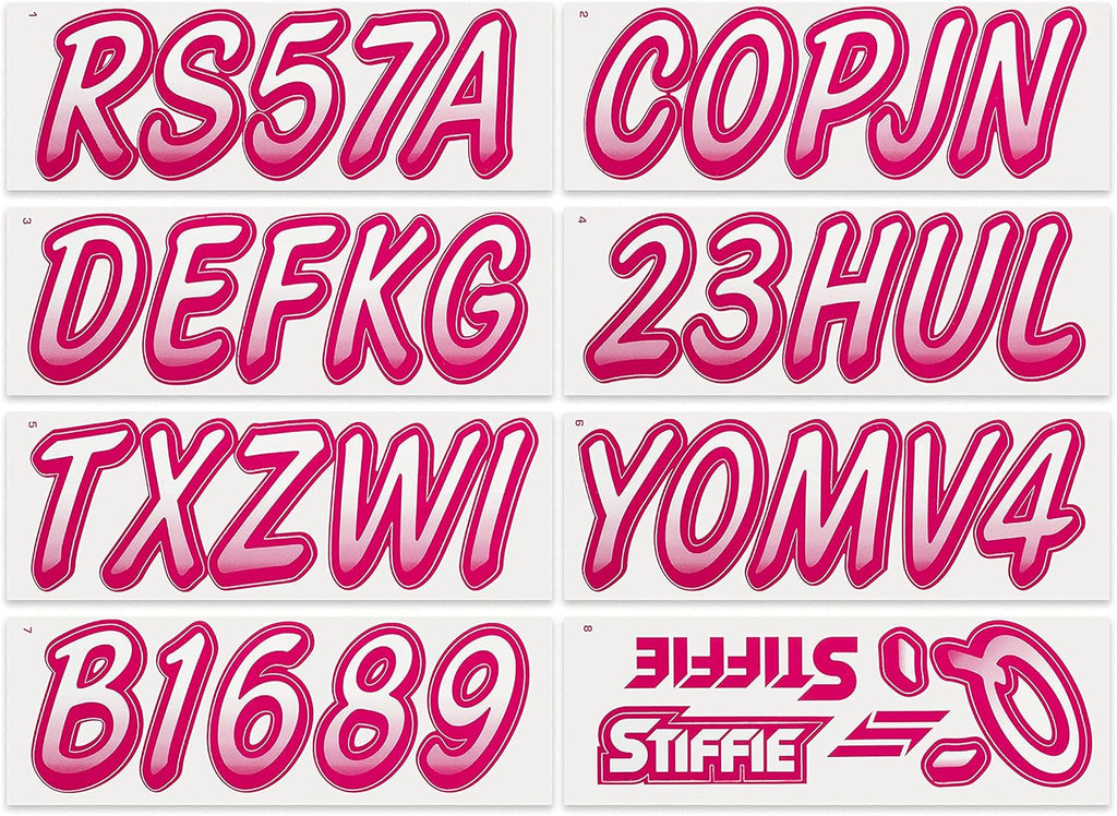 STIFFIE Whipline White/Berry 3" Boat & PWC Registration Decals • Numbers Letters Stickers