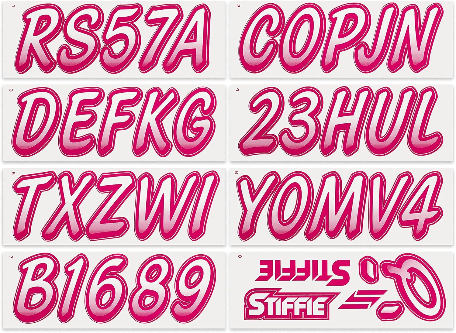 STIFFIE Whipline White/Berry 3" Boat & PWC Registration Decals • Numbers Letters Stickers