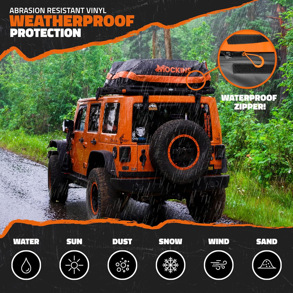 Mockins 30 Cu.Ft. All-Weather Rooftop Cargo Carrier Bag | 60"x43"x20" Soft-Shell Vinyl Roof Cargo Bag for Top of Car, SUV, Truck & Large Vehicles with Accessories | Car Top Carrier Without Roof Rack