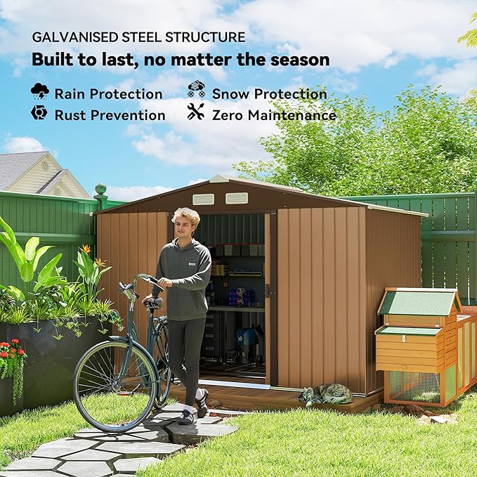 Outsunny 9' x 6' Outdoor Storage Shed, Garden Tool Metal Shed - Image 3