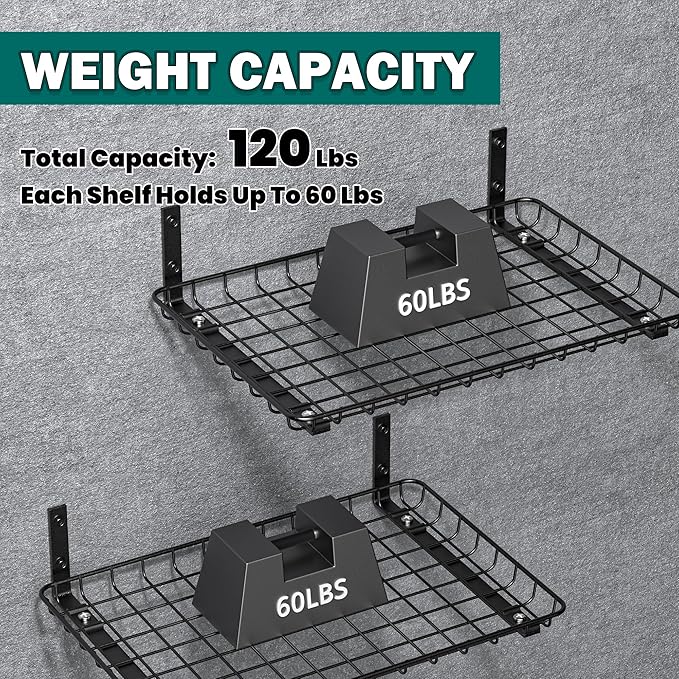 EVERHANGER Garage Wall Shelves 12x18 Inch, Wall Mounted Storage Shelf, Metal - Image 4