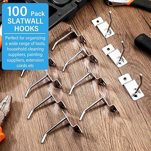 Moxweyeni 100 Pcs Heavy Duty Slatwall Panel Hooks Hanging Metal Slat Wall - Image 5