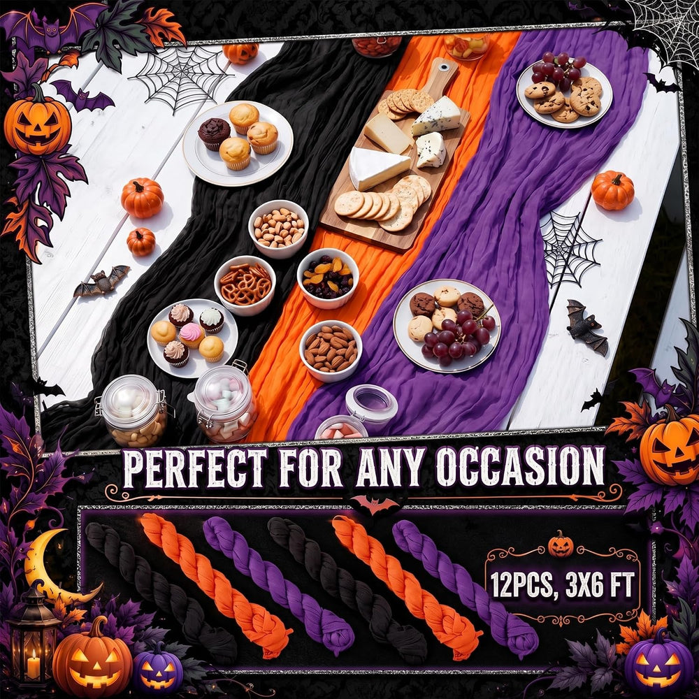 Remagr 12 Pcs Cheesecloth Gauze Table Runners, Halloween