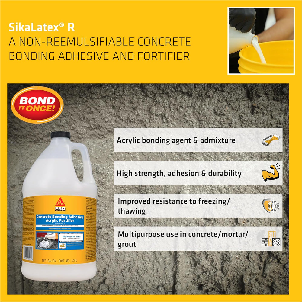 SIKA SikaLatex R Acrylic Concrete Bonding Adhesive and Admix, 1 gal, 4-Pack