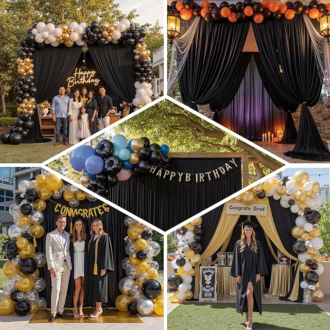 PartyVillage 30ft×15ft Black Backdrop Curtain for Halloween Parties, 6 Panels...