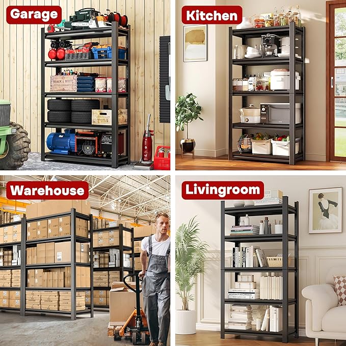48" W, Heavy Duty 5-Tier Steel Garage Shelving Unit | 3800LB Capacity| Garage & - Image 9
