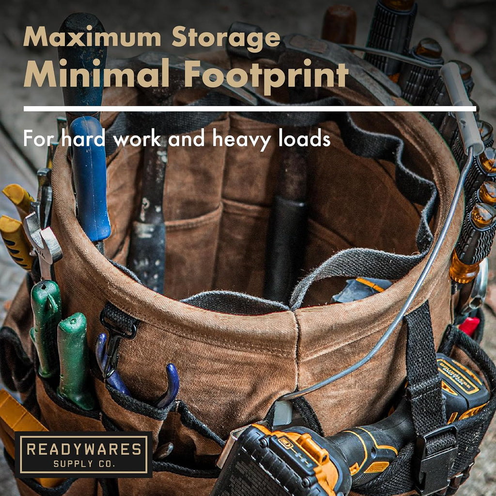 readywares tool bucket organizer | waxed canvas 5, side view