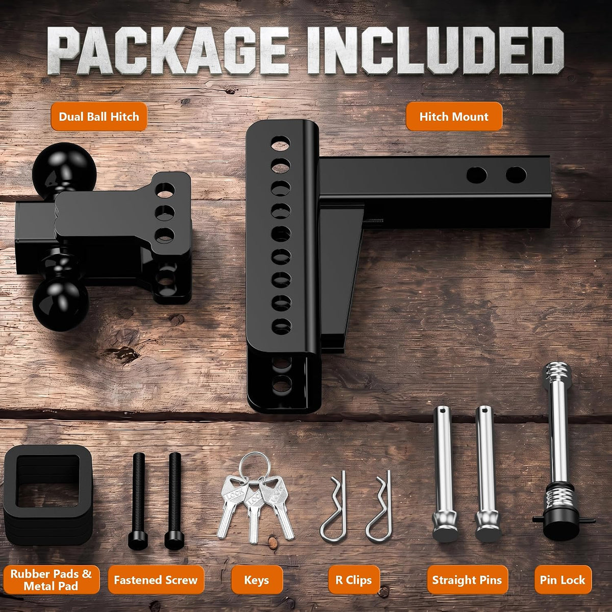 adjustable trailer hitch, fit 2 in receiver, 6, front angle view