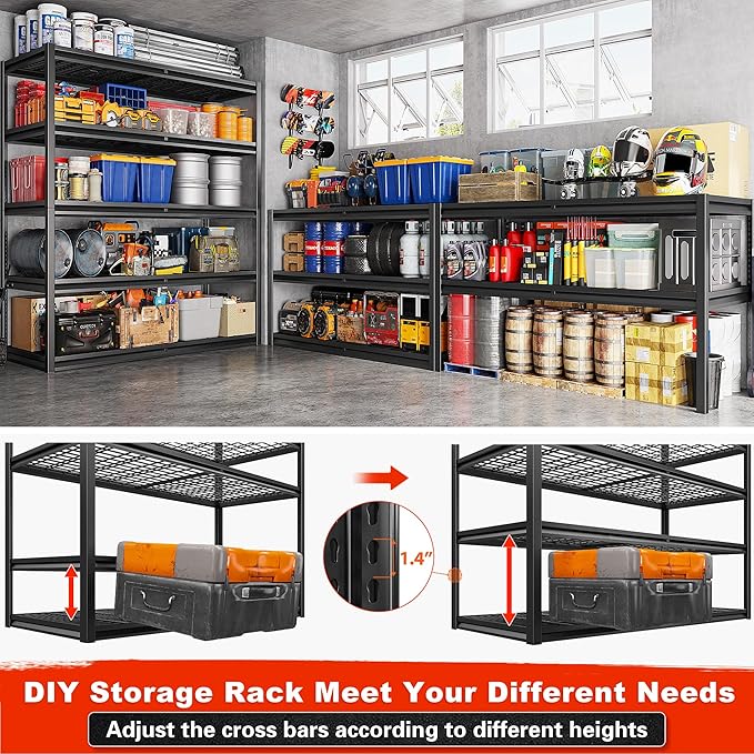 REIBII 55.2'' W x 78.2'' H x 26'' D, 5-Tier Metal Garage Shelving Units - Image 8