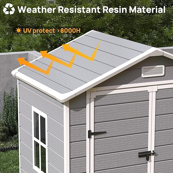 Outdoor Storage Sheds with Floor, 6x4.5 FT Resin Garden Shed with Lockable Door - Image 6
