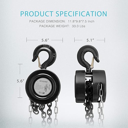 SPECSTAR Hand Chain Hoist 2 Ton 4400 Lbs Capacity 10 Feet - Image 7