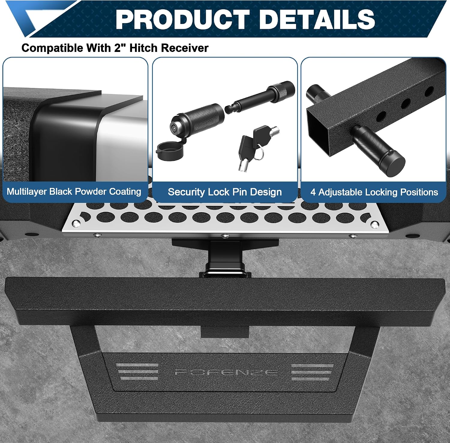 Hitch Step for 2" Trailer Hitch Receiver | Heavy Duty Steel Bumper Step, with Pin Lock, Textured Black Finish, Bumper Protector, 350 lb Capacity