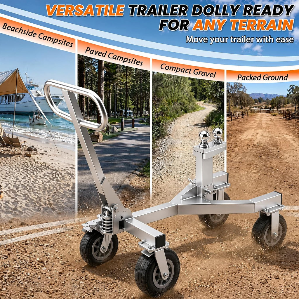 20,000 lbs Load Heavy Duty Trailer Dolly, 4,500 lbs Tongue Weight, 9IN 360° Swivel Wheels with Brake, 2" & 2-5/16" Hitch Balls, Manual Trailer Mover for RV, Boat, Camper, Motorcycle