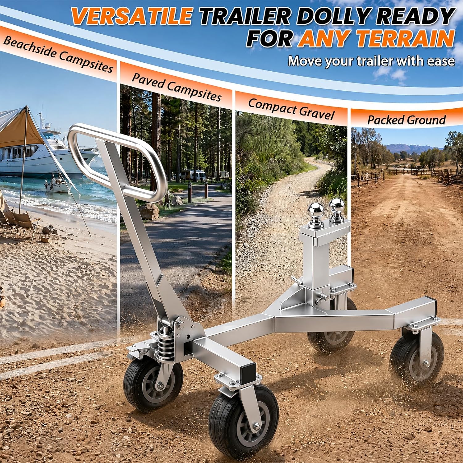20,000 lbs Load Heavy Duty Trailer Dolly, 4,500 lbs Tongue Weight, 9IN 360° Swivel Wheels with Brake, 2" & 2-5/16" Hitch Balls, Manual Trailer Mover for RV, Boat, Camper, Motorcycle