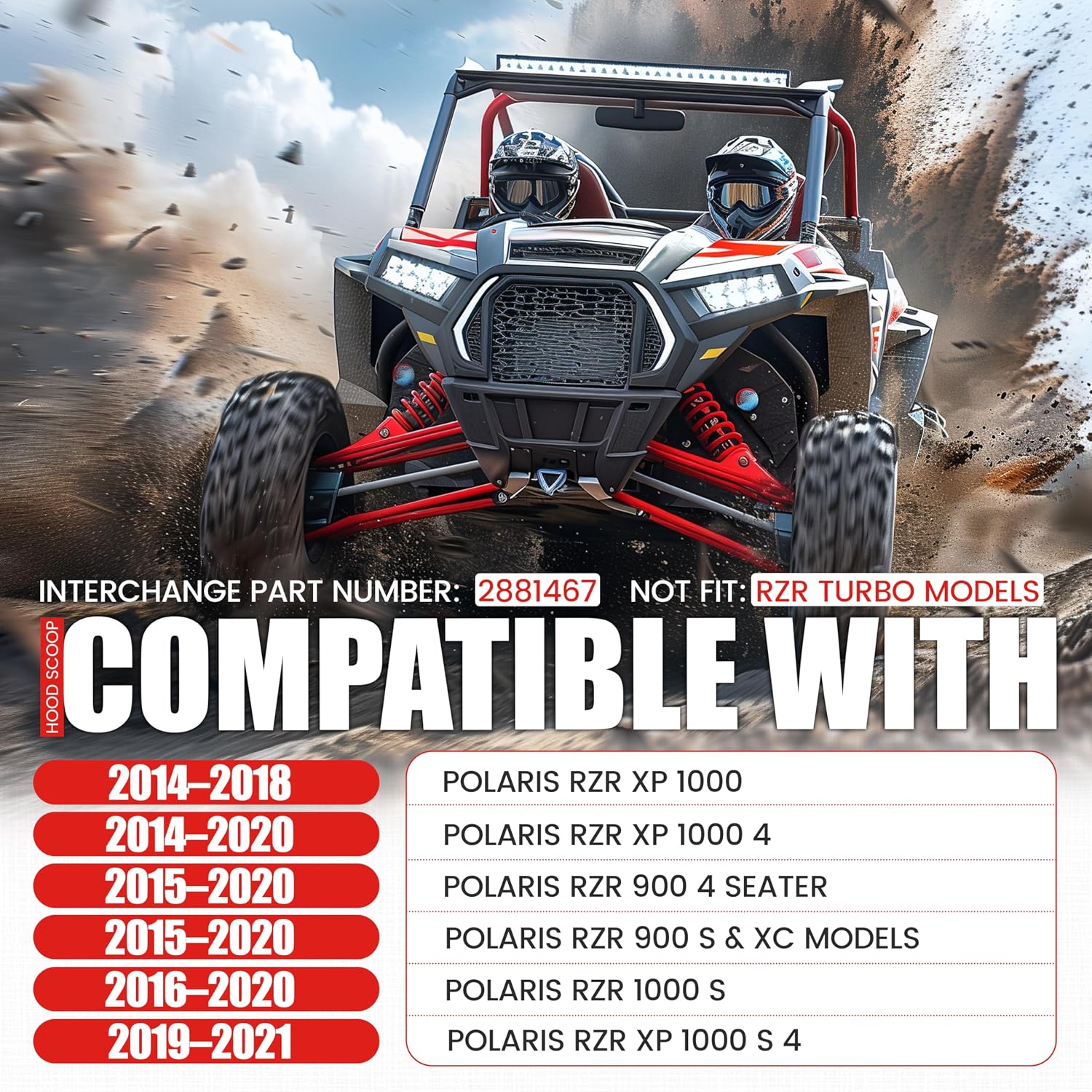 Kojem Hood Scoop Compatible With 2014-2018 Polaris RZR XP 1000; 2014-2018 RZR XP 4 1000/XP 1000; 2015-2020 900/S/XC; 2016-2020 1000 S Replacement for 2881467 NOT for RZR Turbo