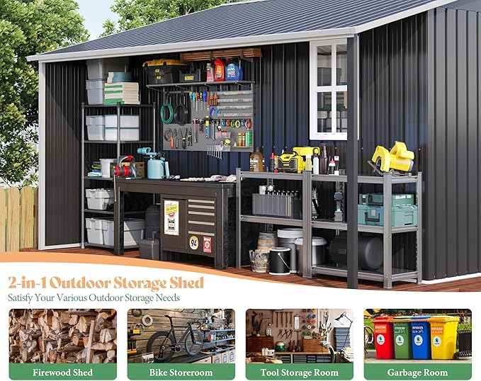 Jocisland 10.6x10.3x6.3 FT Galvanized Metal Storage Shed - Image 3