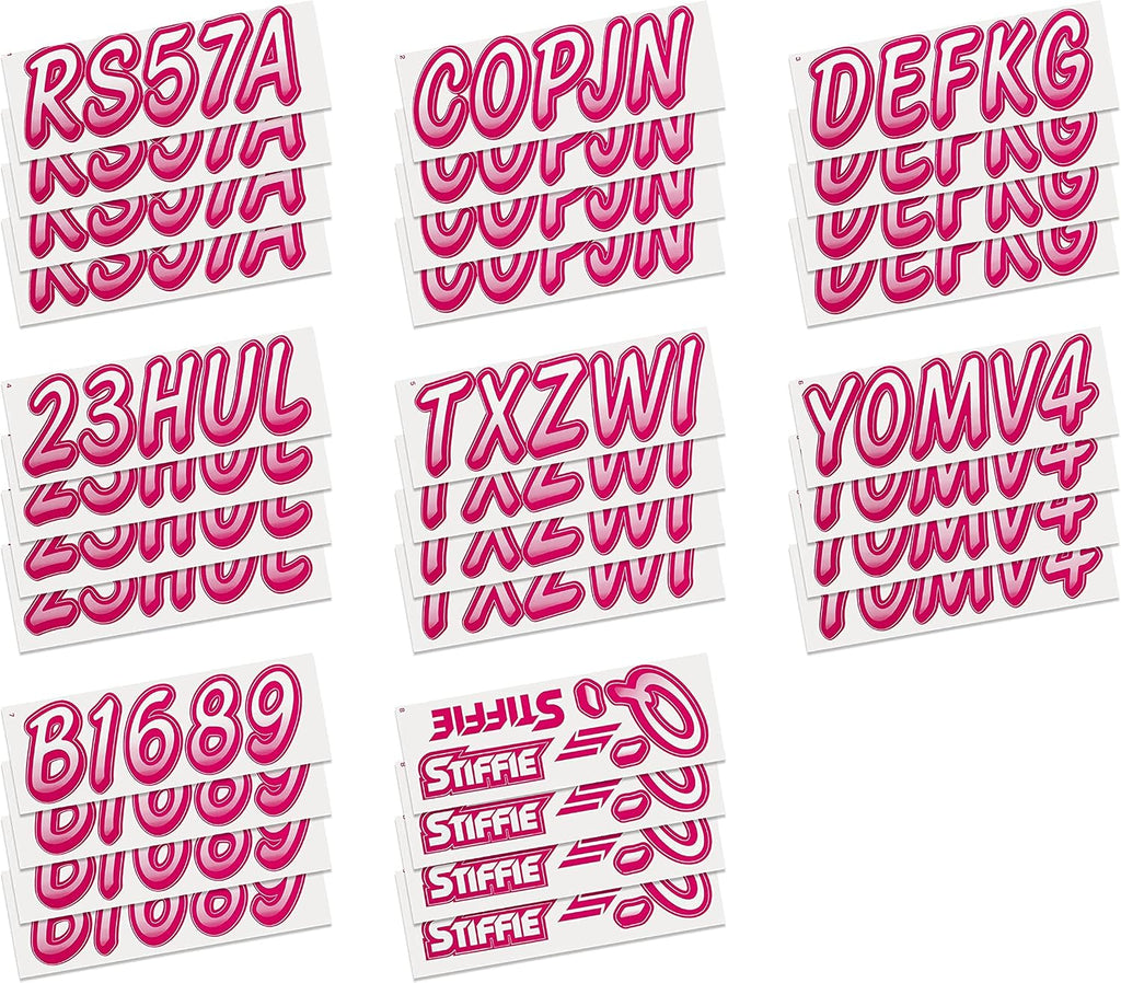 STIFFIE Whipline White/Berry 3" Boat & PWC Registration Decals • Numbers Letters Stickers