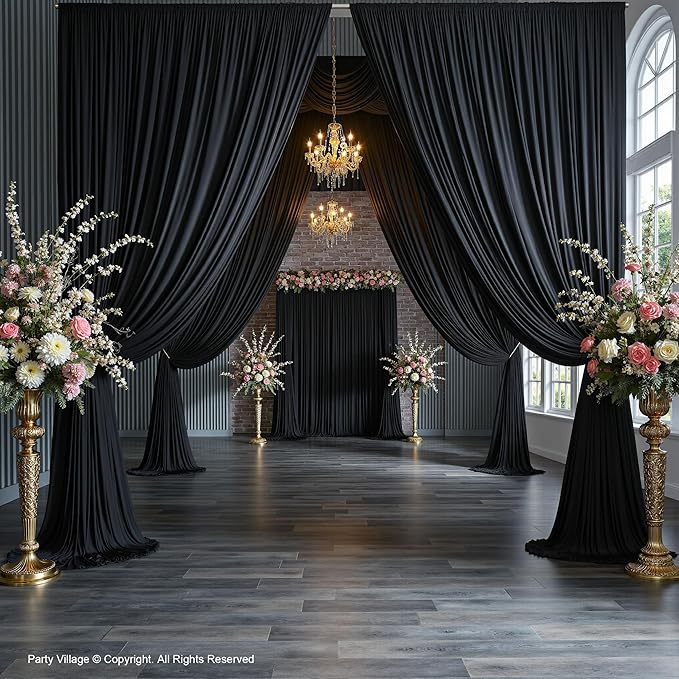 PartyVillage 30ft×15ft Black Backdrop Curtain for Halloween Parties, 6 Panels...