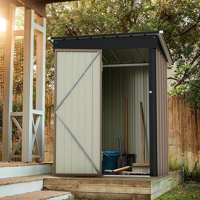 Greesum Outdoor Storage Shed 5 x 3 ft. Utility Tool Shed Metal Storage Garden - Image 2