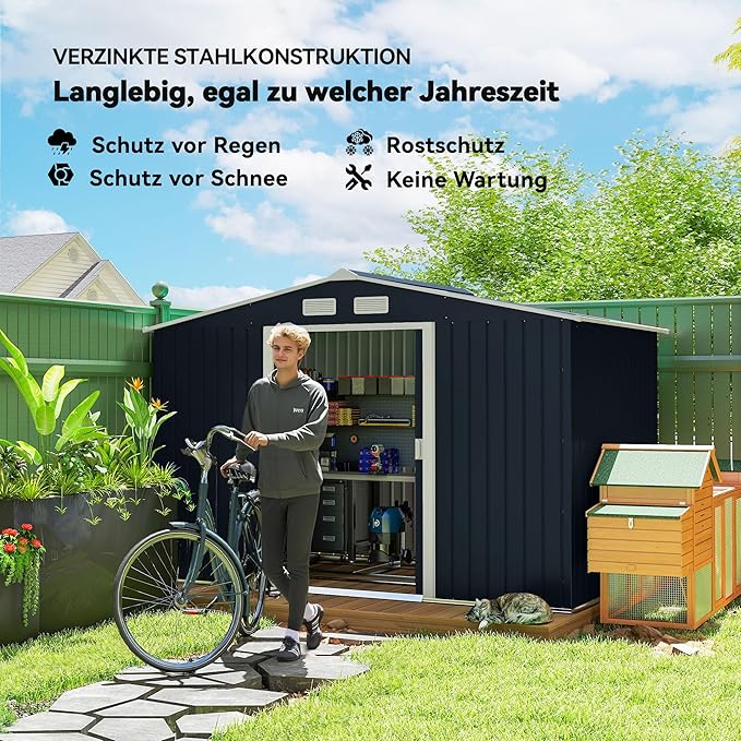 Outsunny 9' x 6' Outdoor Storage Shed, Garden Tool Metal Shed - Image 3