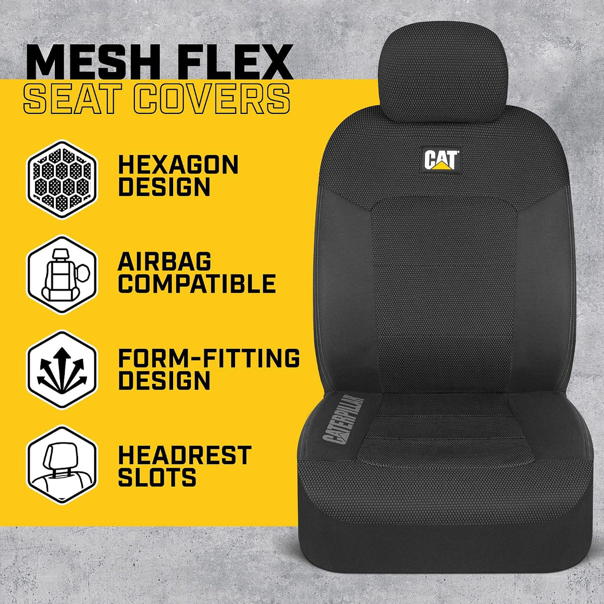 cat® meshflex automotive seat covers for cars trucks, close-up detail
