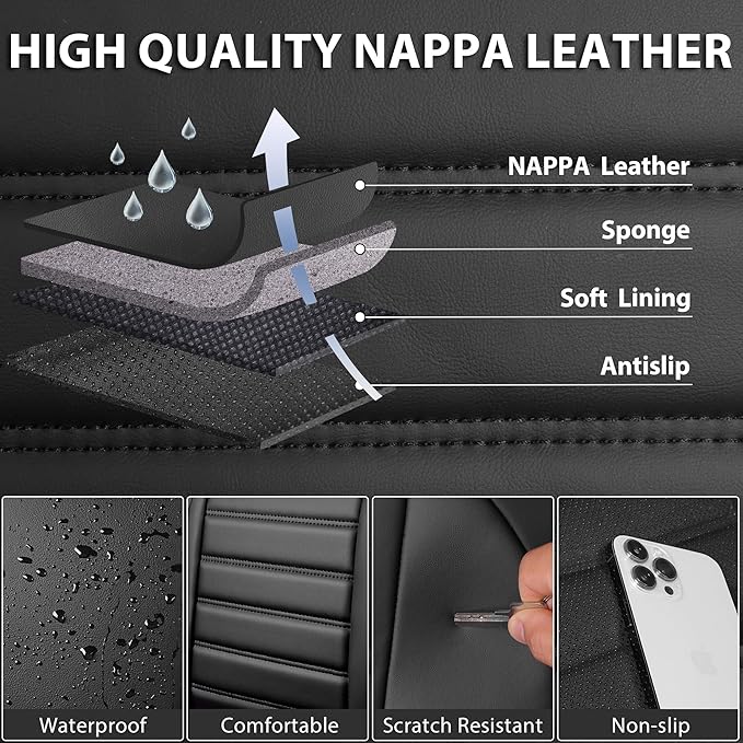 CAR PASS Back Seat Covers, Nappa Leather Rear Seat Bench Cushion Lined Sponge - Image 5