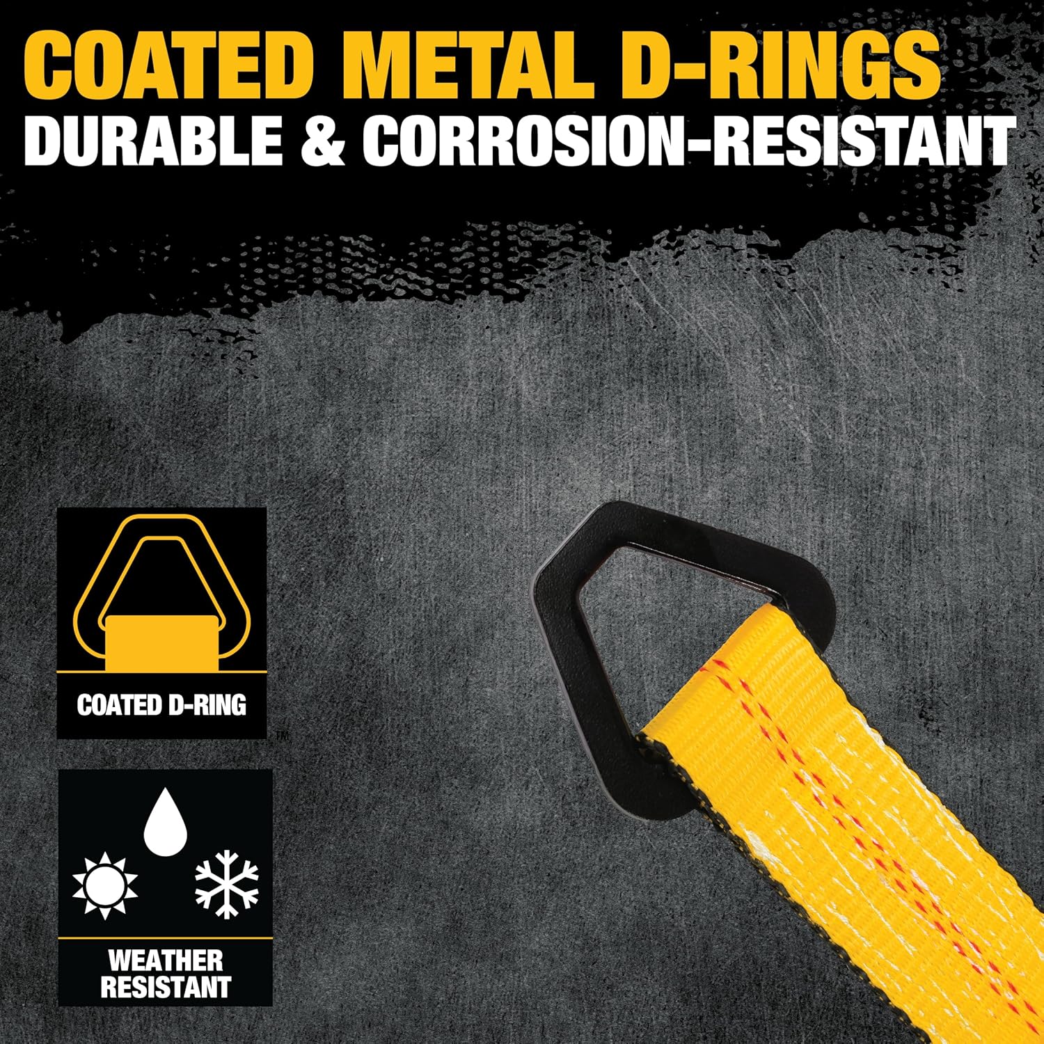 DEWALT DXBC80005 Black/Yellow 2" x 38" Premium Axle Tie Down Strap Kit (12,000 lb Break Strength) - Heavy Duty Protective for Truck, Trailer, ATV, UTV (Pack of 16)