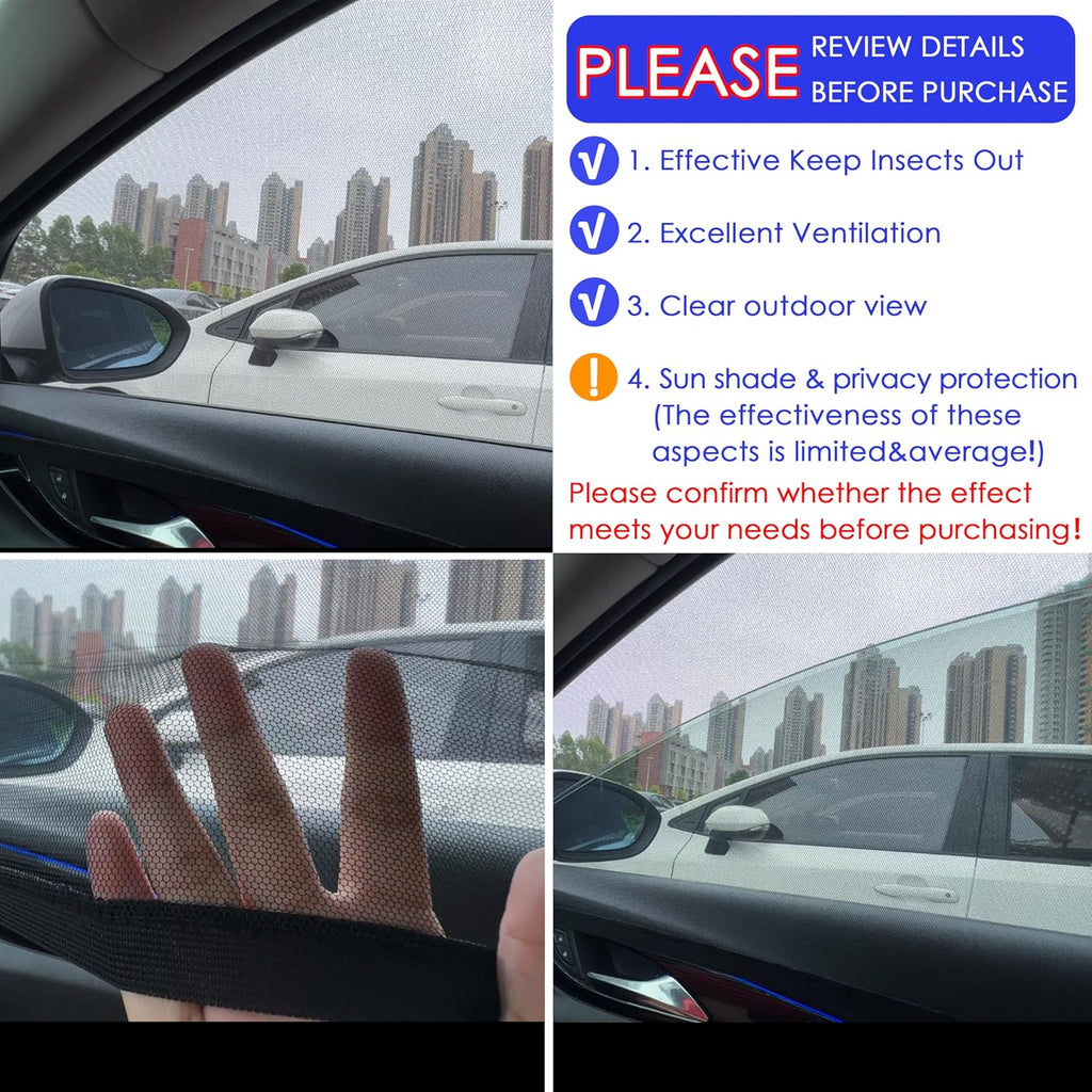 Car Window Shades 4 Pack for Front Side Windows & Rear Side Windows, Breathable Mesh Stretch Screens for Baby Camping Mosquito Net, Enlarged Size! Universal Fit Most Vehicles (98% Fit)