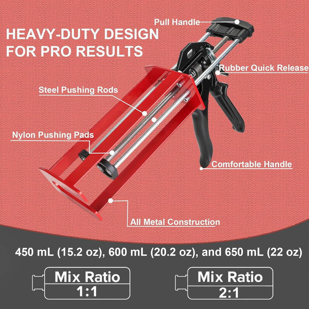 epoxy gun dual cartridge applicator 450ml/600ml/650ml, manual 1:1, close-up detail