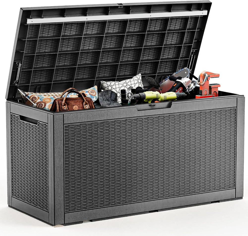 EasyUp 120 Gal Deck Box Waterproof Outdoor Storage Box Black